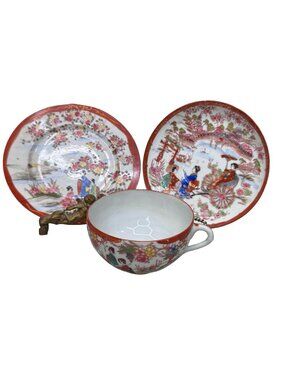 Hand Painted Japanese Porcelain Tea Cup Saucer Luncheon Plate Set Geisha Ware